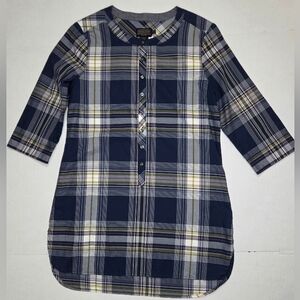 Pendleton Womens 3/4 Sleeve Shirt Dress Size Petite Small Navy Blue/White Plaid